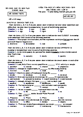 Đề kiểm tra học kỳ I môn Tiếng Anh Lớp 10 - Mã đề 507 - Năm học 2018-2019 - Sở giáo dục và đào tạo Quảng Nam